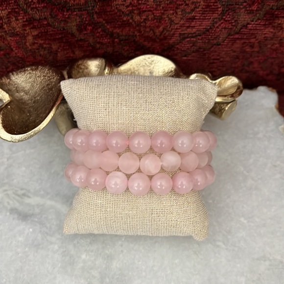 $105 NEW Sundance Freshwater Pearl & Rose Quartz Stretch Bracelets ~ Set of 4 🌺 - Picture 3 of 4